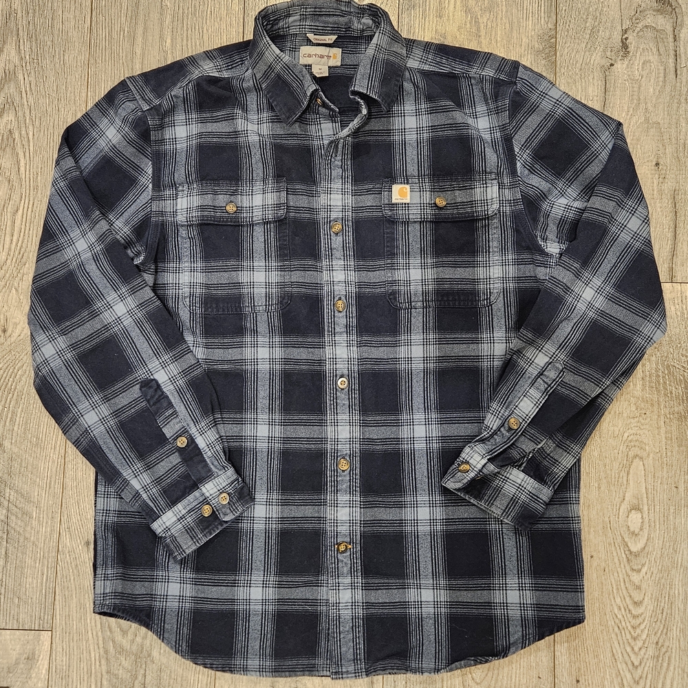 Carhartt Men's Navy Plaid Chambray Workwear Plaid Shirt Men M